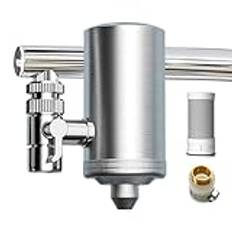 Sleek Faucet Water Filter, Stainless Steel Tap Water Purifier, Faucet Mount Water Filter System, Kitchen Sink Waters Filtration System 13x5x10.5cm for Cleaner, Filtered Tap Waters, Metal Color