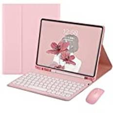 Tangentbordsfodral för iPad Mini 6:e generationens 8,3 tum 2021, [Svensk Layout] Bluetooth magnetiskt löstagbart tangentbord med skyddsfodral, inbyggd pennhållare,Pink