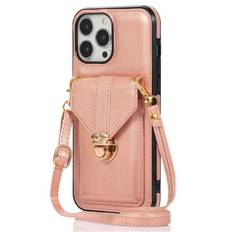 iPhone 14 Plus Cover med Lomme og Snor - Lyserød