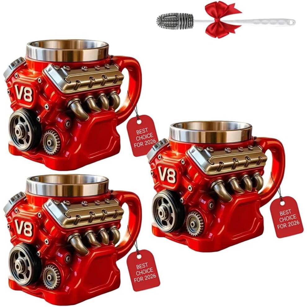 Ultimative V8-motor-tema kaffekrus, 2026Nye3D keramiske kaffekop, Retro realistisk bilkrus med hank, Mini isolerede mekanikergaver, Krus