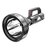 MODOAO Ficklampa som laddas via USB, för utomhusbruk, med inbyggt batteri, belysningsräckvidd på 500 meter, extremt starkt ljus, handhållen ficklampa med design med stort huvud