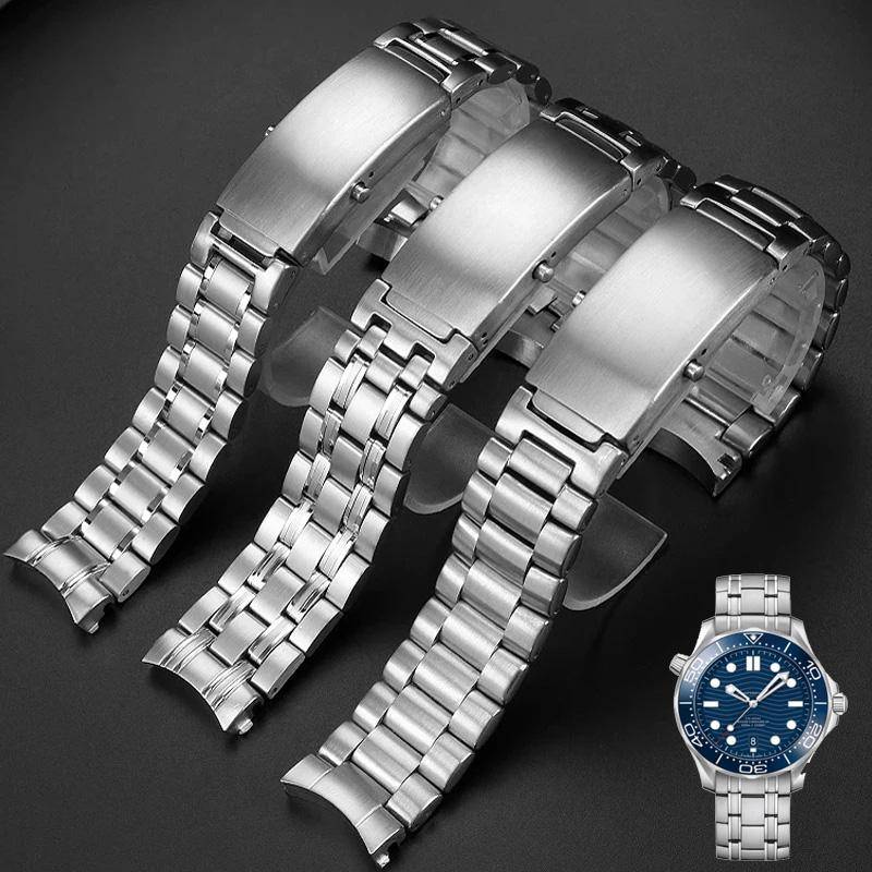 Solid klockarmband i rostfritt stål 18mm 20mm 22mm Silverklockarmband För omega-rem seamaster speedmaster planet ocean Armband2027 gray