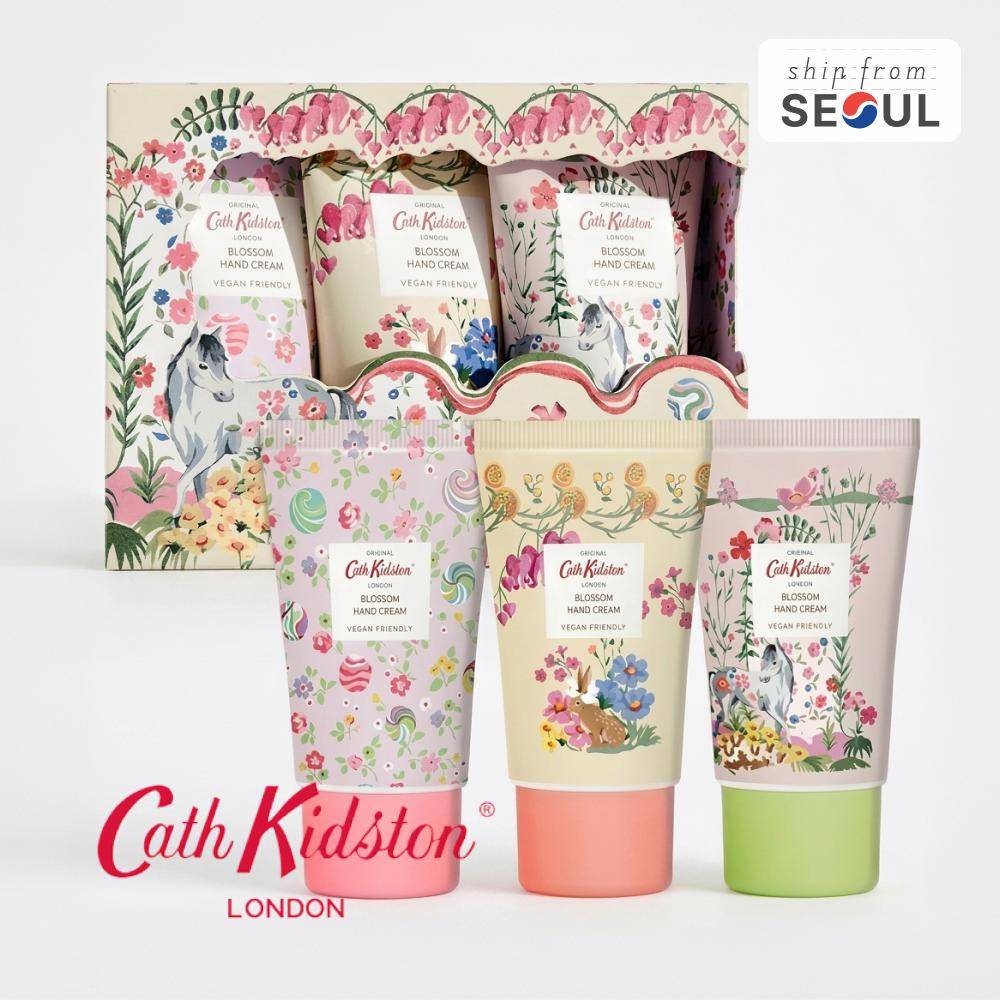 [Cath Kidston] Officiellt Blossom Handkräm Trio Set (30 ml x 3) - Premium blommigt doft & sheasmör fuktighetsgåva beige