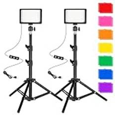 Ci-Fotto LED fotoljus videolampa 2-pack, dimbar 5 600 K USB LED-videolampa permanent ljus fotografering med stativ och färgfilter för fotostudior, YouTube, TikTok, videoinspelning, spelstreaming