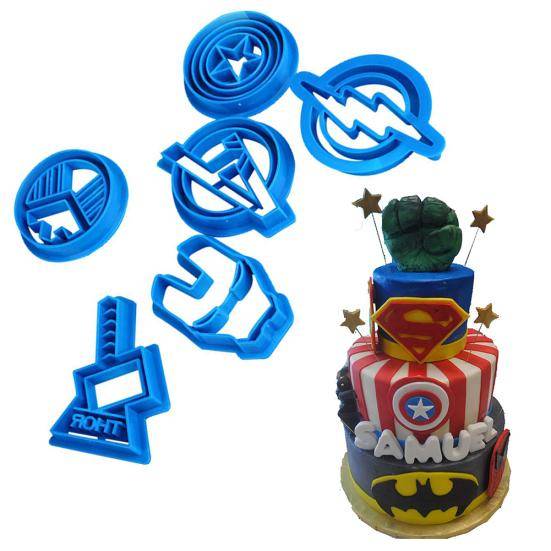 6 st Superhjälte Kapten Kakform Socker Avengers Fondant Tårta Kexform blå