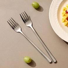 4/6 st. matgafflar i rostfritt stål i koreansk stil, gafflar med långt skaft på 7,16 tum, premiumbestickset för hemmakök, restaurang, hotell, spegelpo - Silver (4 stycken,6 stycken)