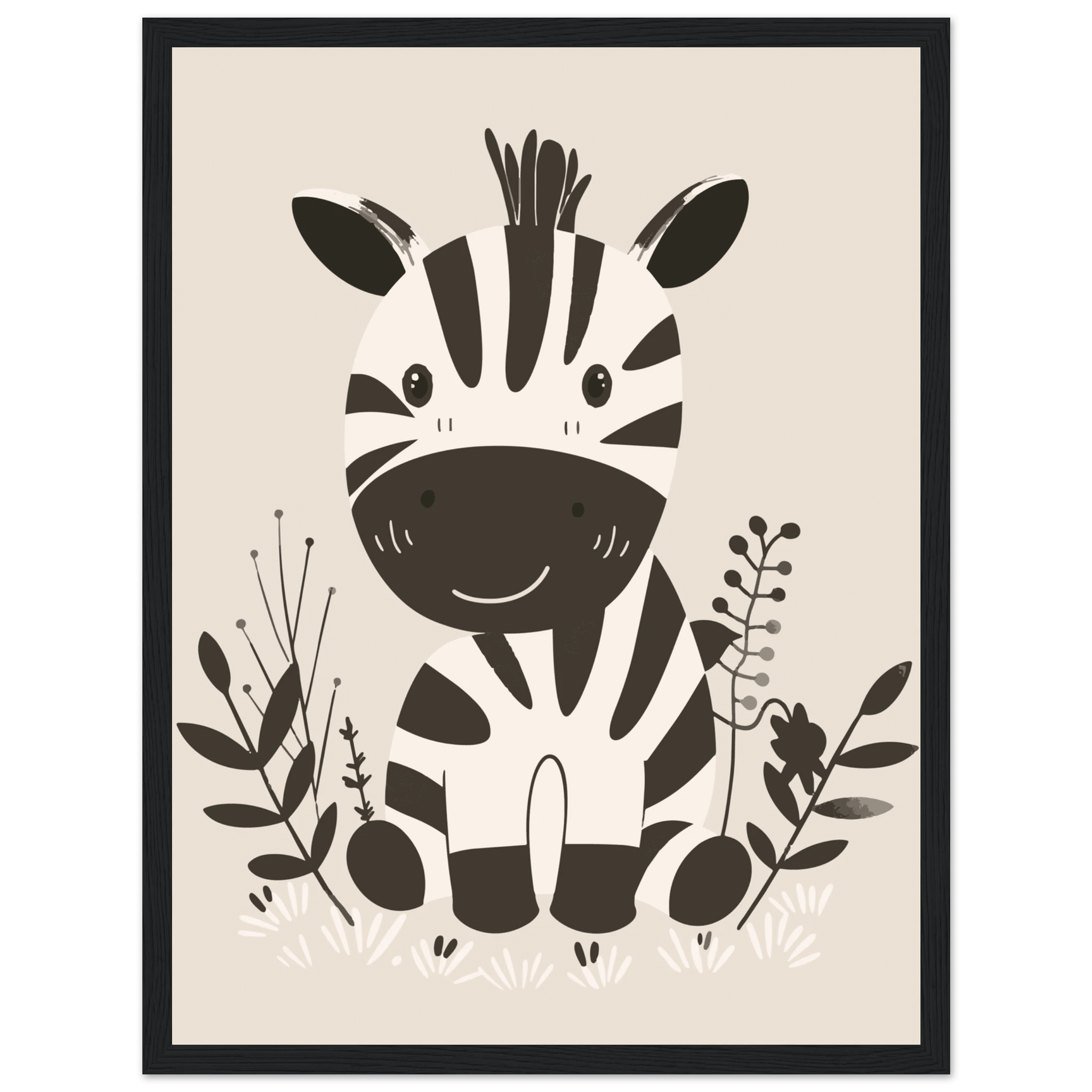 Zebraposter-30x40 cm / 12x16″ / Med ram / Svart