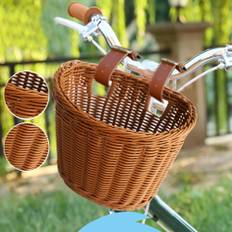 Retro Bike Basket Wicker Woven Bicycle Front Handlebar Storage Basket Durable