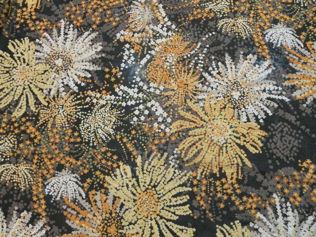 Flerfarvet blomster på sort bund, Chiffon, viskose/polyester