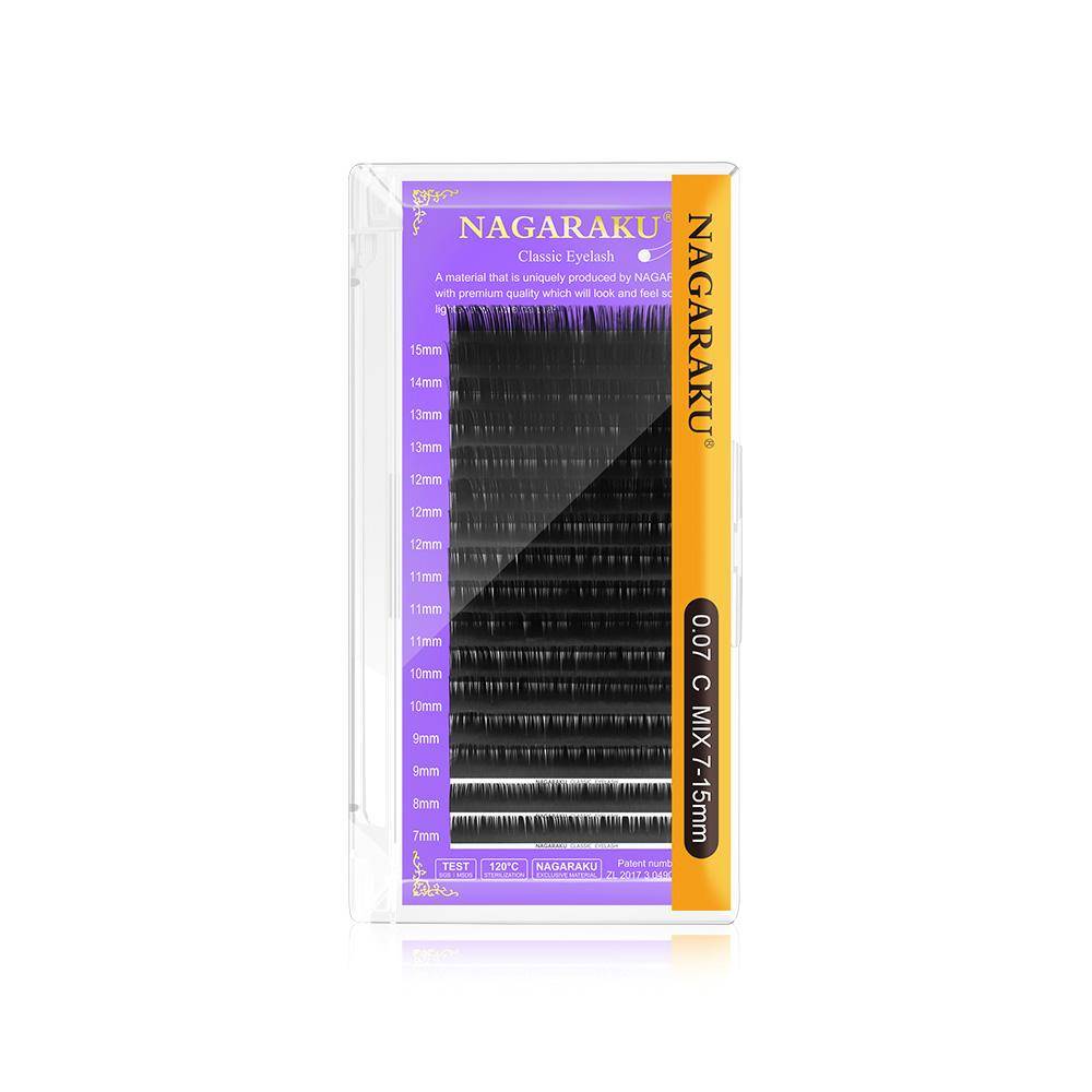 Ögonfransförlängning NAGARAKU Individuella ögonfransar 16 linjer Black Faux Mink