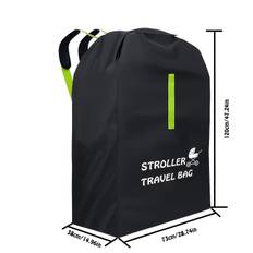 TEMU Stroller Travel Bag With Shoulder Strap - Nylon Dustproof Organizer For , Walkers, And Cribs - Black With Green Accents, Multiple Compartments, Zipper Closure, Ideal For , Stroller Bag