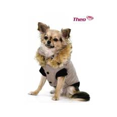 Theo Vest Beige farvet, med pels krave i imiteret pels.