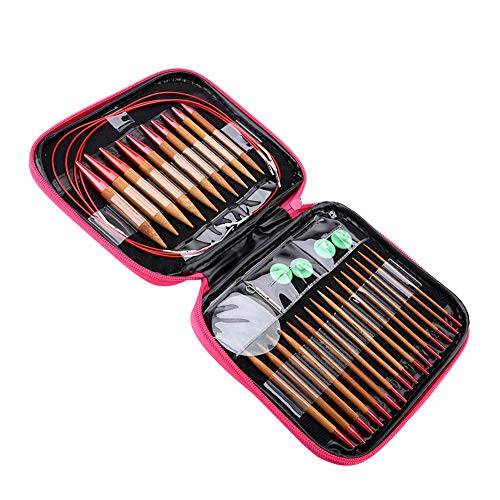 Tbest Tbestyf10igxpck Cirkulära Stickor i Bambu, , Utbytbara Rundstickor Utbytbara Förkolnade Bambustickor Set Cirkulära Stickor i Aluminium Ring-set
