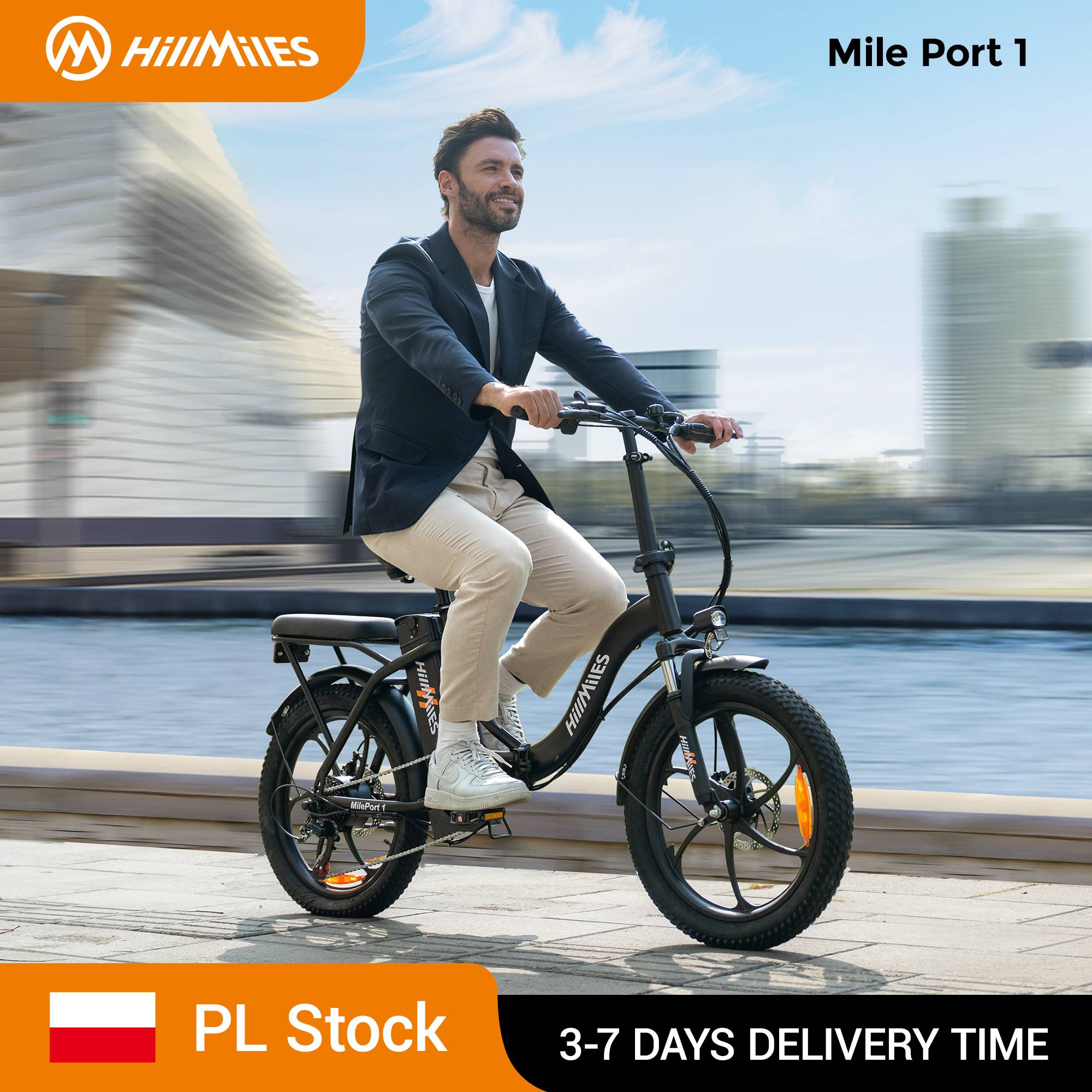 HillMiles MilePort Folding Electric bike, E-bike with 20"*3.0 Fat Tyres, 250W Motor, 36V 13Ah Battery, 120 km Range, 25 km/h, 7 Speeds, Disc Brakes, Electric bike for Urban and Off-road Use, Shipped