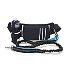 Hands free hundkoppel, midja hund springa koppel för medelstora till stora hundar, infällbara bungee händer fria koppel för promenader jogging träning vandring, justerbart midjebälte, dubbla handtag,