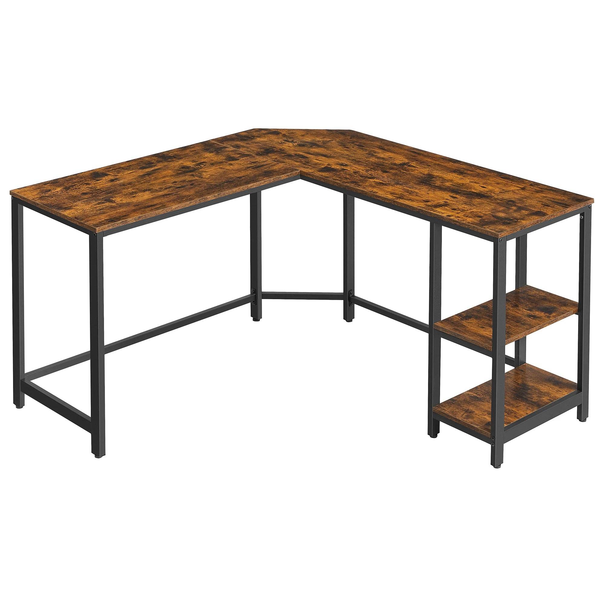 VASAGLE Computer Desk, L-Shaped Corner Desk, Gaming Desk, Workstation with 2 Storage Shelves for Home Office, Space-Saving - Brown / GERMANY