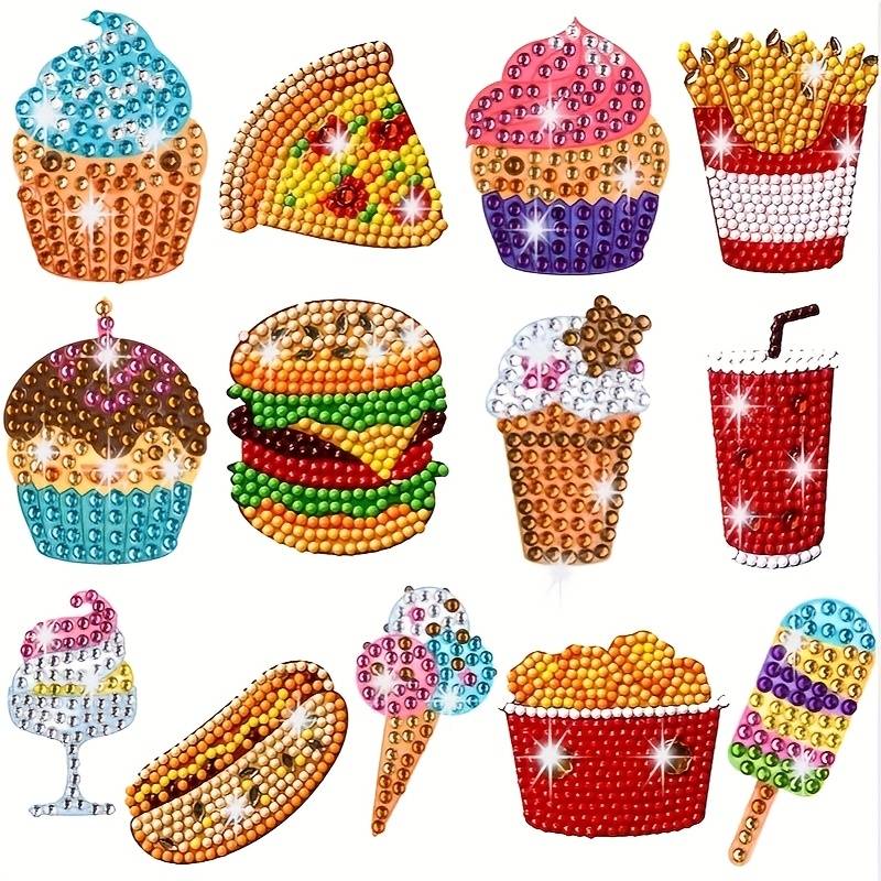 Irregular Shape Diamond Painting Stickers, Hamburger Ice Cream Diamond Painting Stickers, Phone/refrigerator/display Window Pattern Decorative Diamond Painting Stickers