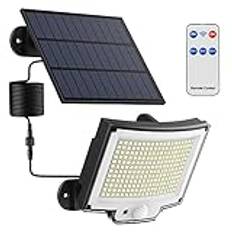 Topabol Utomhus solcell med rörelsesensor [228LED/3 lägen] solcell utomhus med fjärrkontroll, IP65 vattentät solcells-LED, utomhus, trädgård, med 5 meter kabel [1 paket