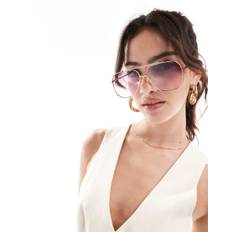 ASOS DESIGN - Aviatorsolbriller i metal og 70'er-design med pink ombre glas-Guld