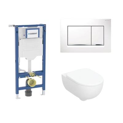 Geberit Duofix 112 cm toiletpakke inkl. Geberit Selnova væghængt + SoftClose toiletsæde, Geberit Sigma20 square, hvid/krom