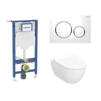 Geberit Duofix 112 cm toiletpakke inkl. Geberit Acanto væghængt toilet + toiletsæde, Geberit Sigma20 round, hvid/krom