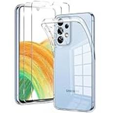 Coiwxmoi Genomskinligt fodral för Samsung Galaxy A33 5G 6,4 tum med 2 härdat glas, klart fodral med 2 skärmskydd, ultratunt silikon TPU stötsäkert skyddsfodral för SamsungA33 5G