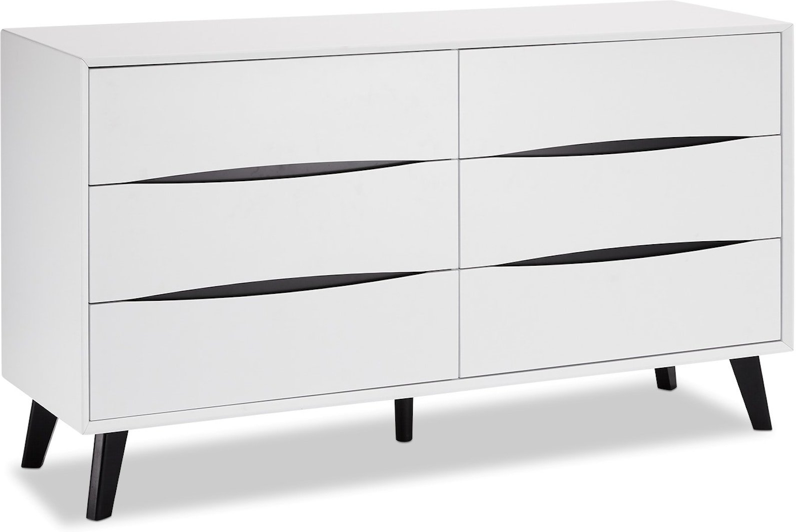 Skænk Raymond & Hallmark Bakewell, hvid træ, 6 skuffer, H78×B140×D40 cm.