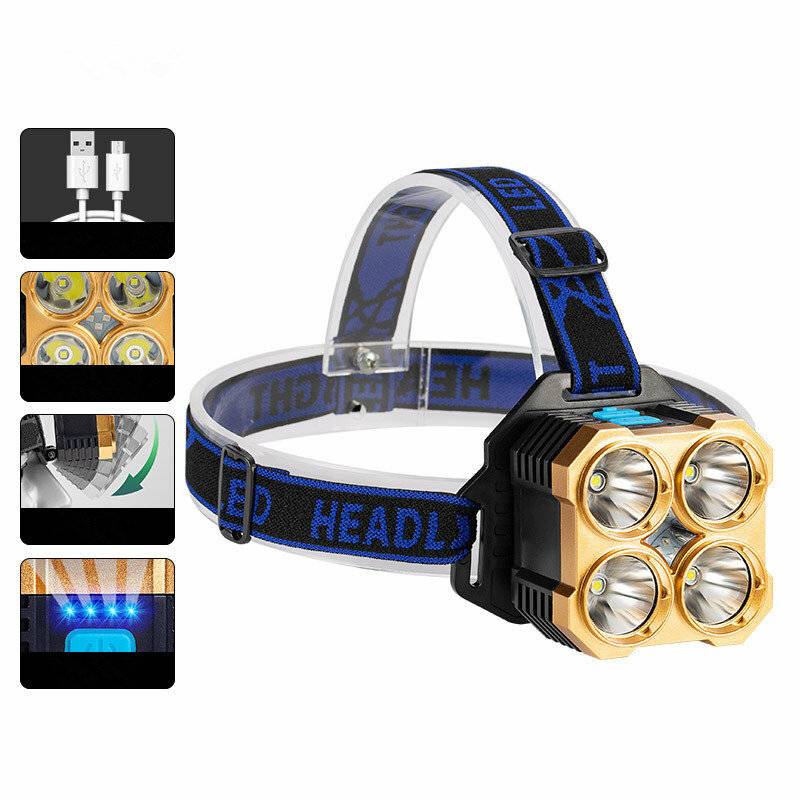LED-pannlampa XPE + COB med 5 lägen, lätt, USB-laddningsbar, för camping, cykling, fiske