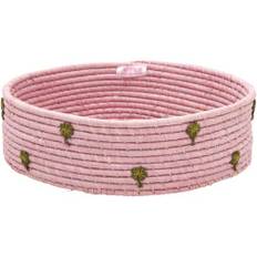 Rice Raffia Bread Basket - Round - Clover Applications - Pink - Large