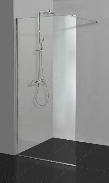 Cassøe Slim brusevæg - Blank sølv Klart Glas 100 cm