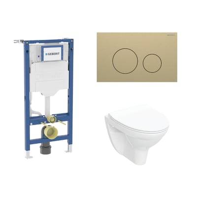 Geberit Duofix 112 cm toiletpakke inkl. Ifö Spira Classic væghængt toilet + toiletsæde, Geberit Sigma40 round, messing