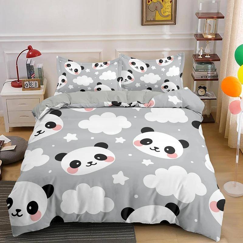 Panda Tryckt 2/3 st Sängklädesset Bambu Påslakan för Vuxen Barn Sängkläder och Örngott Täcke Överdrag Sängset king 228x228cm 3pcs