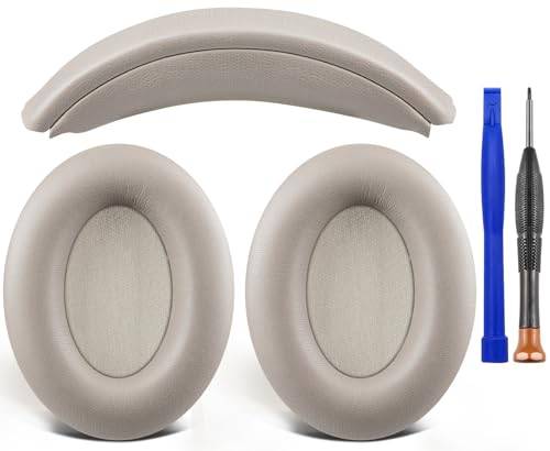 SOULWIT öronkuddar + huvudband, ersättningskit för Sony WH-1000XM3 (WH1000XM3) Over-Ear hörlurar, ersättning pannband och öronkudde Kuddar reparationssats- Silver