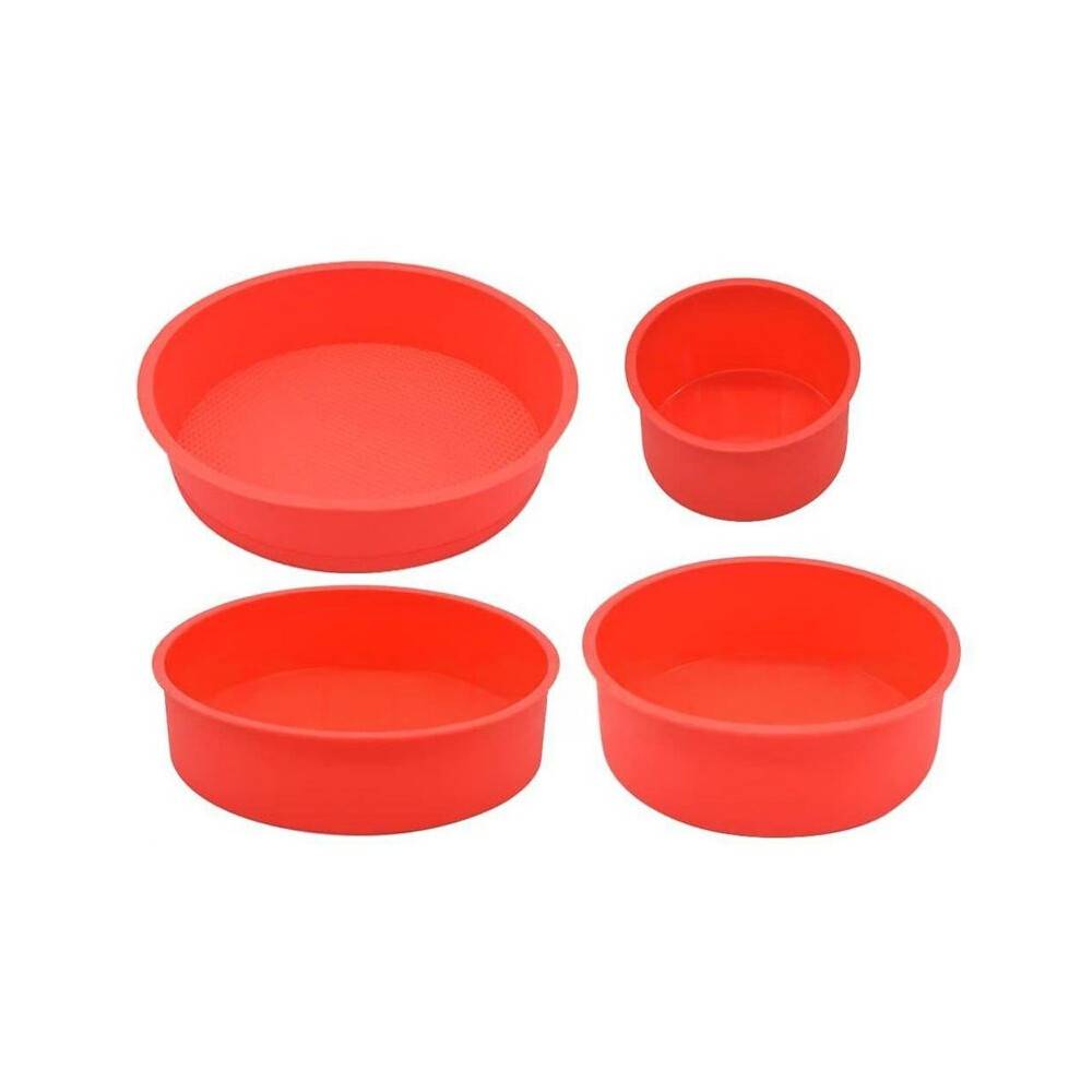 4-Piece Cake Pan Set - Non-Stick Round Silicone Molds for Layer Cakes - Sizes: 4", 6", 8", 10"
