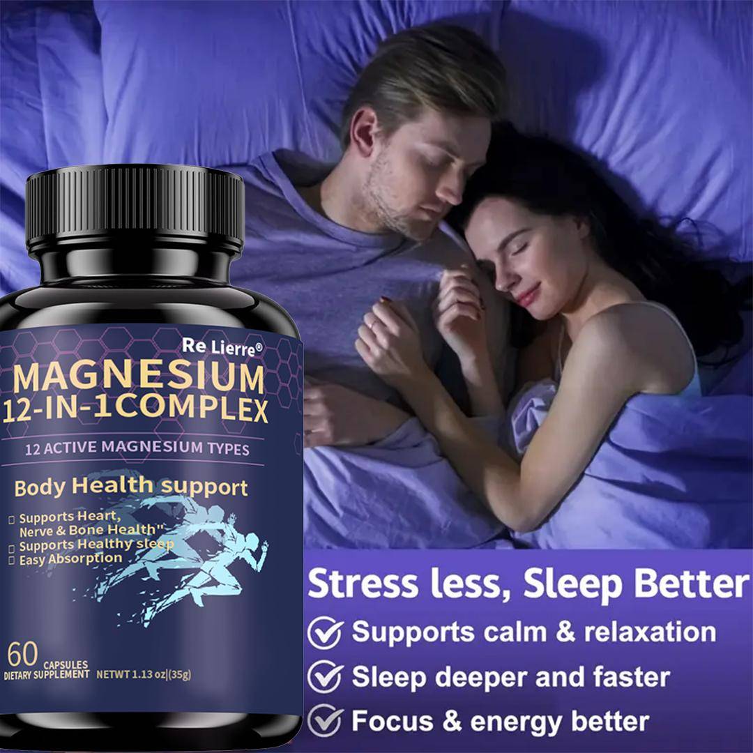 Magnesiumglycinat 700MG 12-i-1-komplex | Hög absorption | Stödjer ben, leder, hjärta, sömn och avslappning