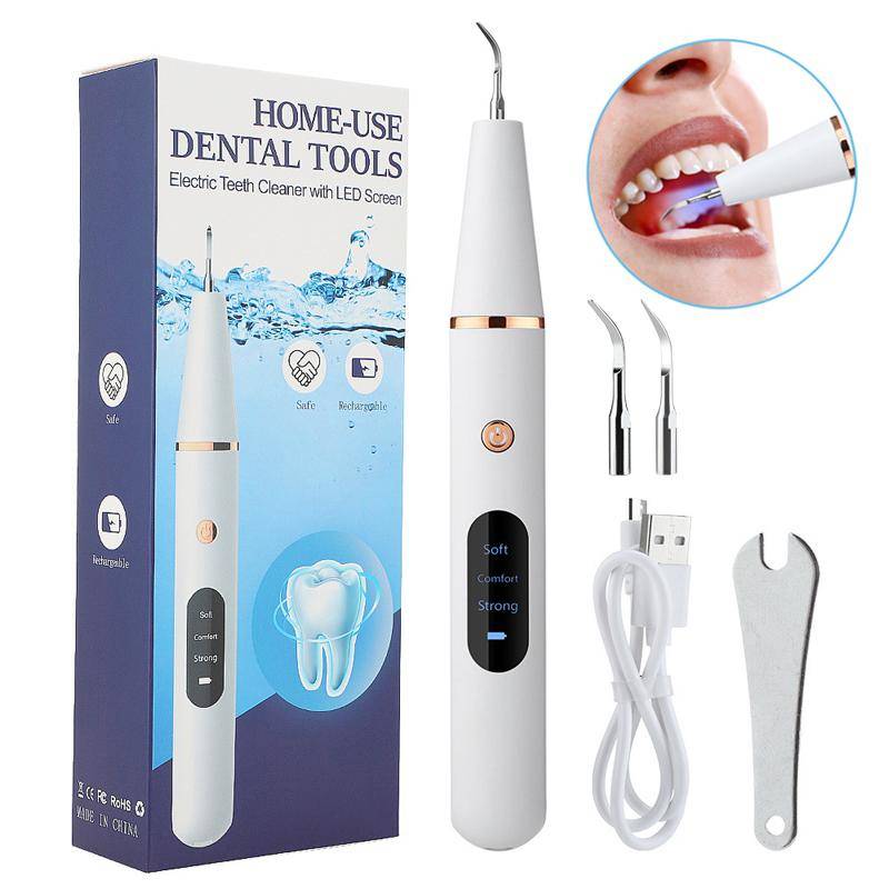 Ultrasonic Dental Tartarro Cleaner Rengöringsmaskin Tandrengöringsverktyg Dental Calculus Stain Tartar Remover Wireless Cleaner white