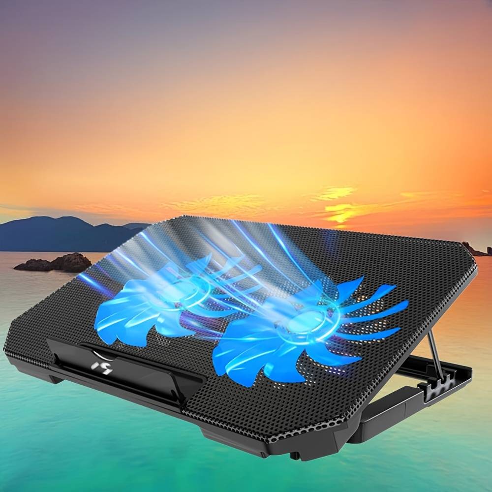 TEMU 2-speed Cooling Fan Laptop Cooling Pad, Office Laptop Cooler With 5 Adjustable For 8-16 Inch Laptops, Gaming Laptop Cooling Stand With Led Indicator And Dual Usb Ports