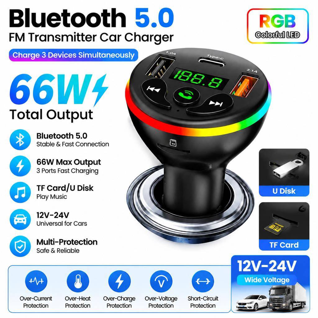 Trådlös Bluetooth handsfree bilsats FM-sändare MP3-spelare Dubbel USB-laddare