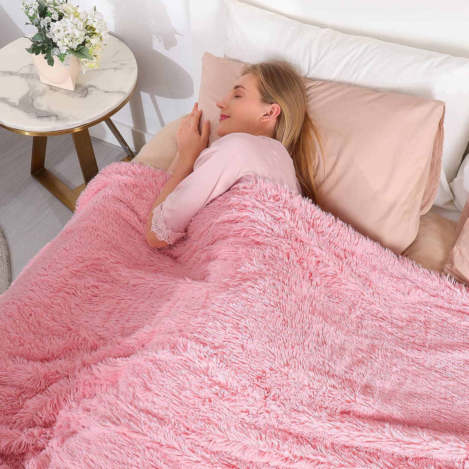 Dekorativ Extra Mjuk Luddig Konstpäls Pläd Återanvändbar Långhårig Shaggy, Fluffiga Mysiga Plysch Bekväma Mikrofiber Fleece Filtar för Soffa Säng