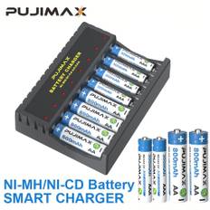 PUJIMAX 1st 8-slots 1,2V NiMH batteri smart laddare, lämplig för AA/AAA 1,2V NiMH-batterier, USB-laddare, snabbladdning, nödvändig för hemmet [Ladda i