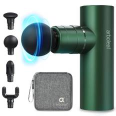 arboleaf mini Massagepistole Massage gun bis zu 3200U/min, handliche Massagepistole 0,47kg mit druckadaptive stufe & 4 Silikon-Massageköpfen, leise Muskelpistole mit Tasche Muscle Gun USB-C(grün)