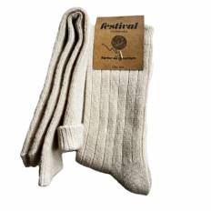 Ribstrikket merino uldsokker-sand Onesize dame