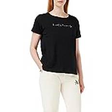 Armani Exchange dam sustainable, pojkvän passform, tryckt citat T-shirt, svart, S