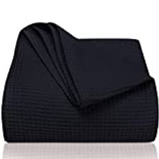 LAYNENBURG Premiumöverkast 240 x 260 cm – våffelpiké, 100 % bomull – lätt sommarfilt, våffelutseende – bomullsfilt, överkast, sofföverkast, couch-överkast, soffskydd (svart)