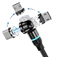 3A magnetisk laddningskabel snabbladdning och datasynkronisering 1M/2M 360° magnetisk USB-kabel + 180° roterande 3-i-1-kabel för alla Android Phone/Micro USB/typ C/USB C-smartphones