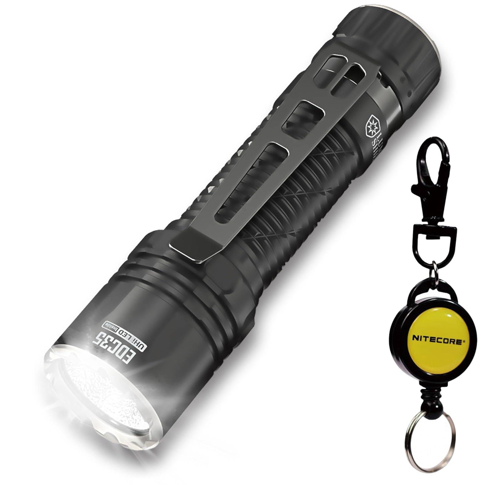 NITECORE EDC35 Tactical 4 Brightness Malfunction IP68 Waterproof and Battery 5000 with Retractable Keychain Japanese Flashlight Ultra-Slim, svart