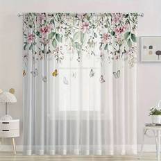 2 st heminredningsgardiner med blommiga fjärilstryck, eleganta gardiner för kök, kafé, vardagsrum, matsal, balkong, trädgård och sovrum - Multifärgad - Multi-size