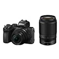 Nikon Z50 + Z DX 16-50 VR+50-250VR+ Lexar SD 64 GB spegelfri kamera, 20,9 MP CMOS DX, Hybrid-AF-system, elektronisk sökare (EVF), 3,2 tum pekskärm, 4K-video, svart [Nital Card: 4 års garanti]