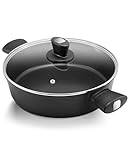 Fadware Stekpanna, induktionspanna med lock, serveringspanna med hög kant, kastrull 28 cm/3,8 l med anti-skållningshandtag, non-stick-belagd, för stekning