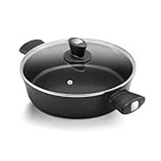 Fadware Panna, induktion med lock, stekpanna serveringspanna med hög kant, kastrull 28 cm/3,8 l med anti-skållningshandtag, non-stick-belagd, för stekning, stekpanna och stekpanna